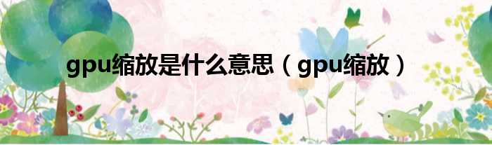 gpu缩放是什么意思 gpu缩放