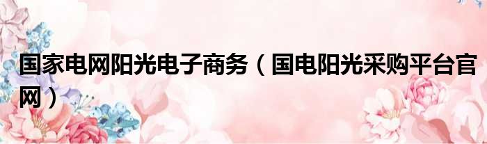 国家电网阳光电子商务 国电阳光采购平台官网