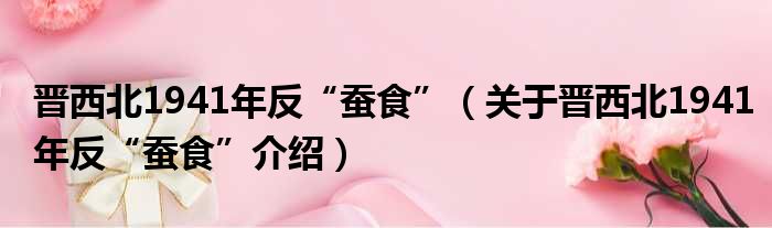 晋西北1941年反“蚕食” 关于晋西北1941年反“蚕食”介绍