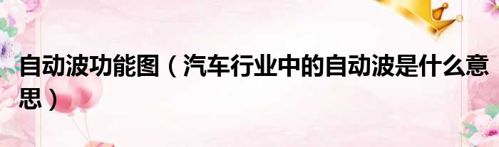 自动波功能图 汽车行业中的自动波是什么意思