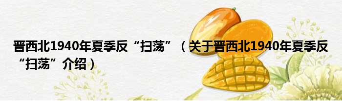晋西北1940年夏季反“扫荡” 关于晋西北1940年夏季反“扫荡”介绍