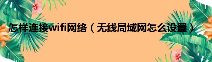 怎样连接wifi网络 无线局域网怎么设置