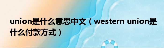 union是什么意思中文 western union是什么付款方式