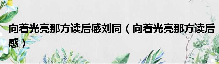 向着光亮那方读后感刘同 向着光亮那方读后感