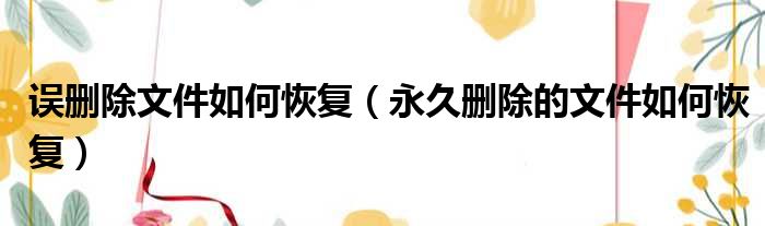 误删除文件如何恢复 永久删除的文件如何恢复