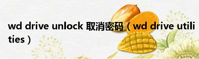 wd drive unlock 取消密码 wd drive utilities