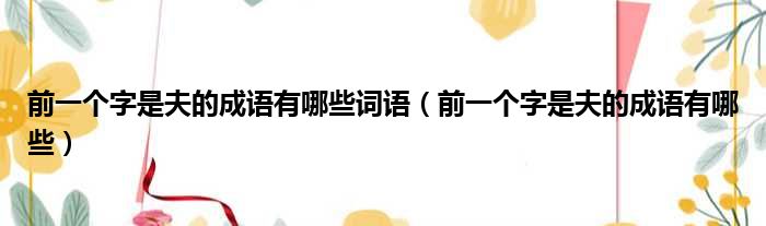 前一个字是夫的成语有哪些词语 前一个字是夫的成语有哪些