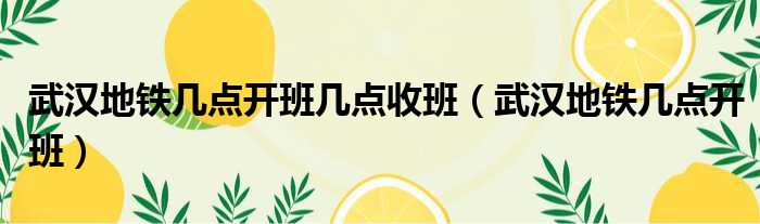 武汉地铁几点开班几点收班 武汉地铁几点开班