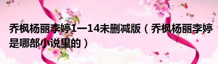 乔枫杨丽李婷1一14未删减版 乔枫杨丽李婷是哪部小说里的