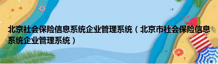 北京社会保险信息系统企业管理系统 北京市社会保险信息系统企业管理系统