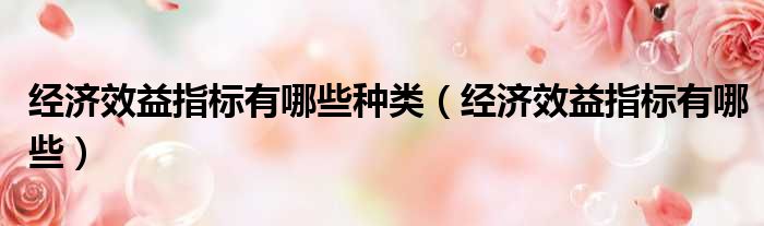 经济效益指标有哪些种类 经济效益指标有哪些