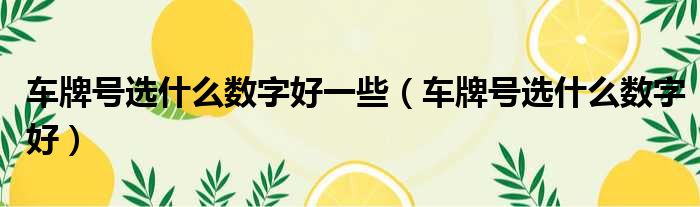 车牌号选什么数字好一些 车牌号选什么数字好