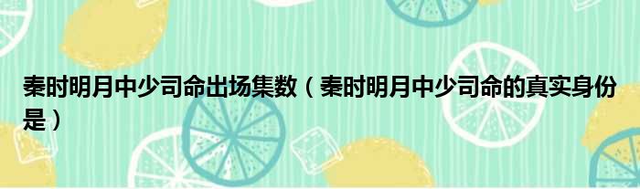 秦时明月中少司命出场集数 秦时明月中少司命的真实身份是