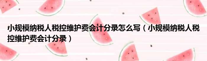 小规模纳税人税控维护费会计分录怎么写 小规模纳税人税控维护费会计分录