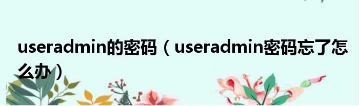 useradmin的密码 useradmin密码忘了怎么办