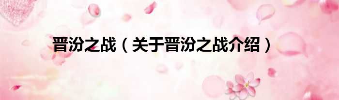 晋汾之战 关于晋汾之战介绍