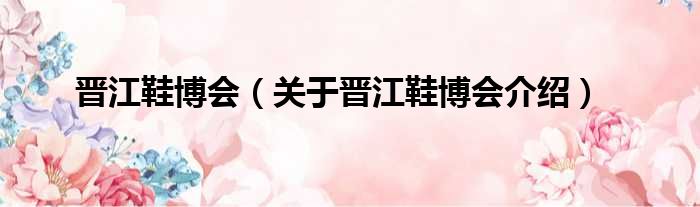 晋江鞋博会 关于晋江鞋博会介绍