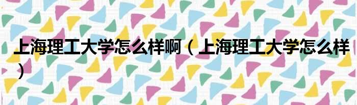 上海理工大学怎么样啊 上海理工大学怎么样