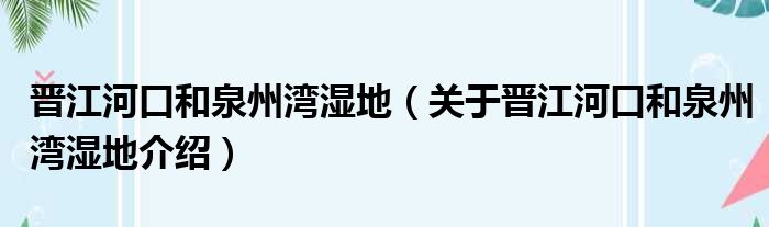 晋江河口和泉州湾湿地 关于晋江河口和泉州湾湿地介绍