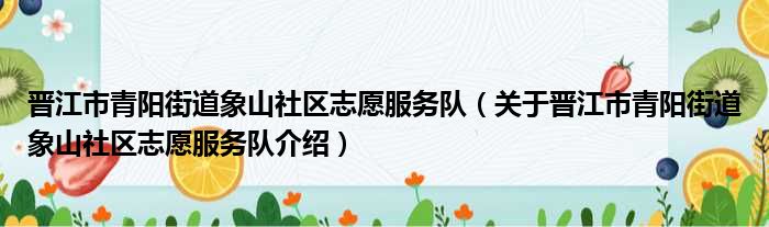 晋江市青阳街道象山社区志愿服务队 关于晋江市青阳街道象山社区志愿服务队介绍