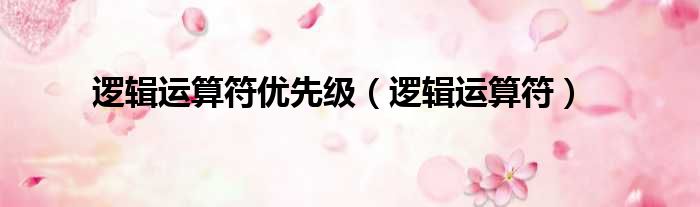 逻辑运算符优先级 逻辑运算符