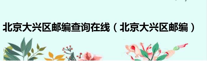 北京大兴区邮编查询在线 北京大兴区邮编