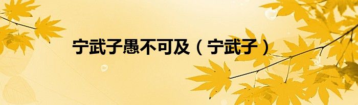 宁武子愚不可及 宁武子