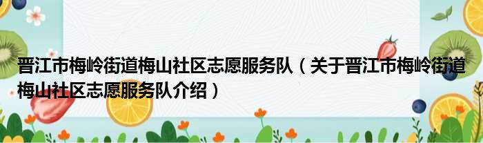 晋江市梅岭街道梅山社区志愿服务队 关于晋江市梅岭街道梅山社区志愿服务队介绍