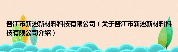 晋江市新迪新材料科技有限公司 关于晋江市新迪新材料科技有限公司介绍