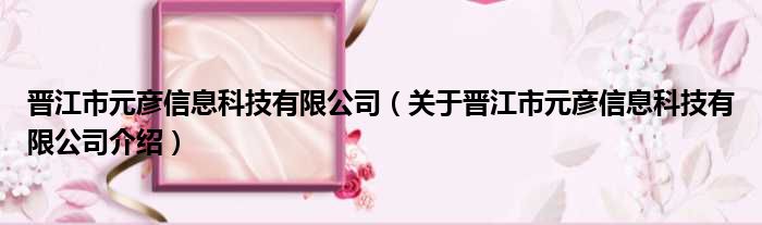 晋江市元彦信息科技有限公司 关于晋江市元彦信息科技有限公司介绍