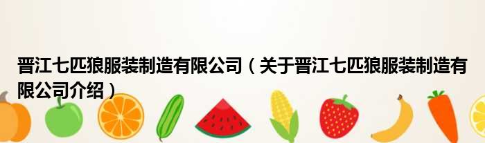 晋江七匹狼服装制造有限公司 关于晋江七匹狼服装制造有限公司介绍
