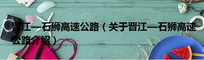 晋江—石狮高速公路 关于晋江—石狮高速公路介绍