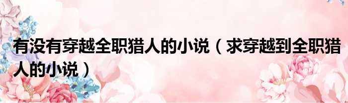 有没有穿越全职猎人的小说 求穿越到全职猎人的小说