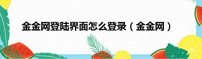 金金网登陆界面怎么登录 金金网