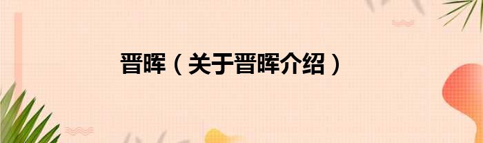 晋晖 关于晋晖介绍