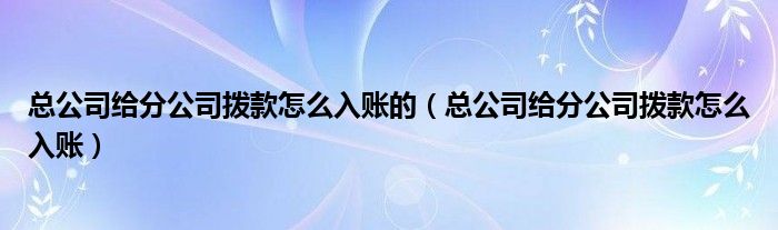 总公司给分公司拨款怎么入账的 总公司给分公司拨款怎么入账