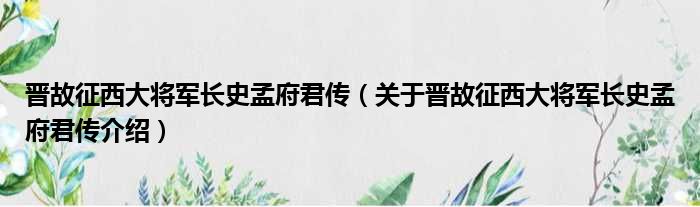 晋故征西大将军长史孟府君传 关于晋故征西大将军长史孟府君传介绍