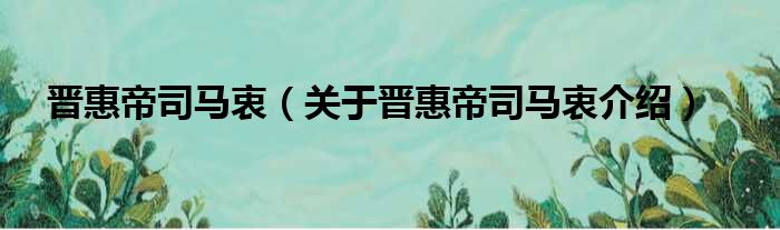 晋惠帝司马衷 关于晋惠帝司马衷介绍