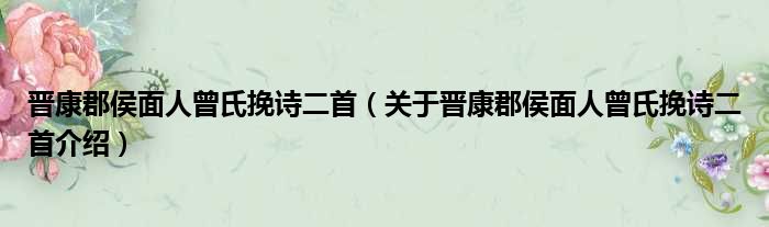 晋康郡侯面人曾氏挽诗二首 关于晋康郡侯面人曾氏挽诗二首介绍