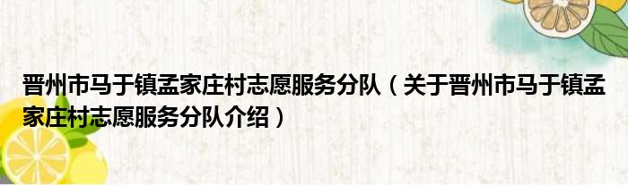 晋州市马于镇孟家庄村志愿服务分队 关于晋州市马于镇孟家庄村志愿服务分队介绍