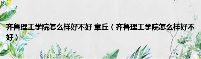 齐鲁理工学院怎么样好不好 章丘 齐鲁理工学院怎么样好不好