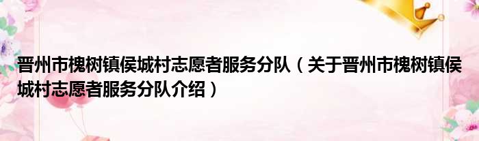 晋州市槐树镇侯城村志愿者服务分队 关于晋州市槐树镇侯城村志愿者服务分队介绍