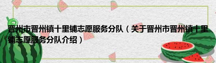 晋州市晋州镇十里铺志愿服务分队 关于晋州市晋州镇十里铺志愿服务分队介绍