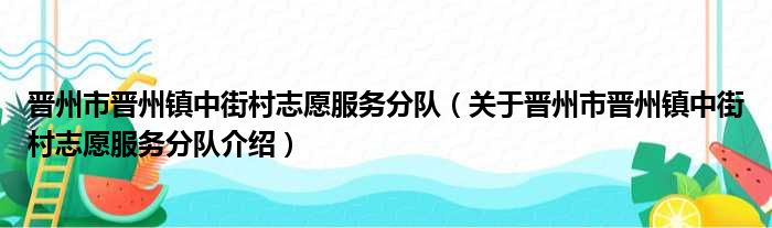 晋州市晋州镇中街村志愿服务分队 关于晋州市晋州镇中街村志愿服务分队介绍