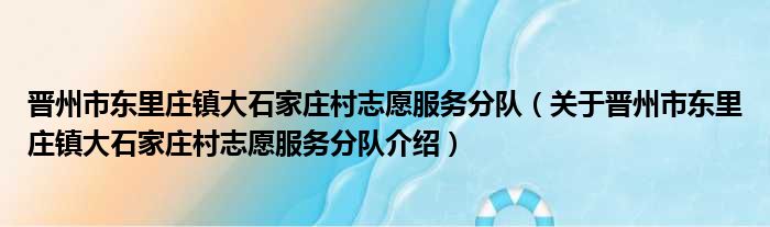晋州市东里庄镇大石家庄村志愿服务分队 关于晋州市东里庄镇大石家庄村志愿服务分队介绍