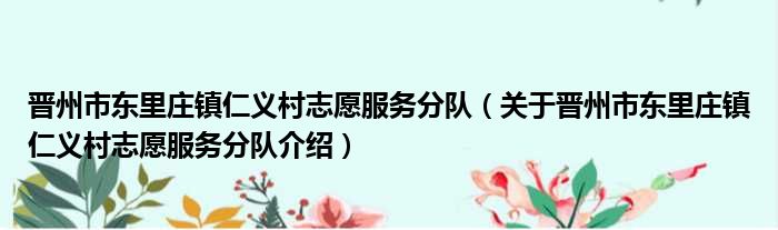 晋州市东里庄镇仁义村志愿服务分队 关于晋州市东里庄镇仁义村志愿服务分队介绍