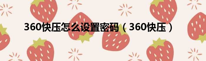 360快压怎么设置密码 360快压