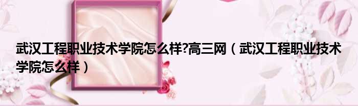 武汉工程职业技术学院怎么样 高三网 武汉工程职业技术学院怎么样