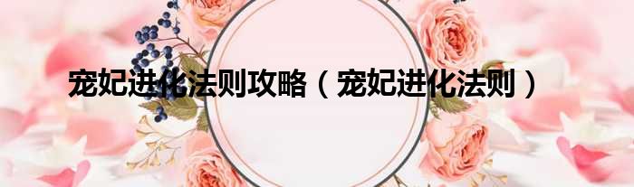 宠妃进化法则攻略 宠妃进化法则