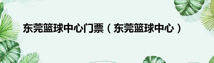 东莞篮球中心门票 东莞篮球中心